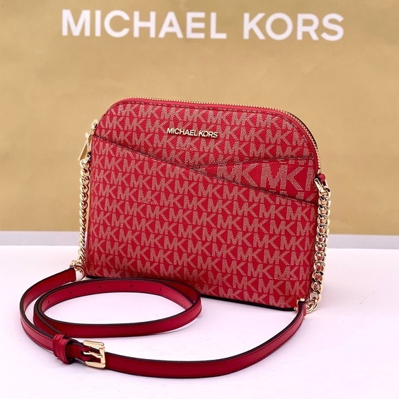 MICHAEL KORS Medium Logo Dome  Crossbody Bright Red Multi - Picture 1 of 14
